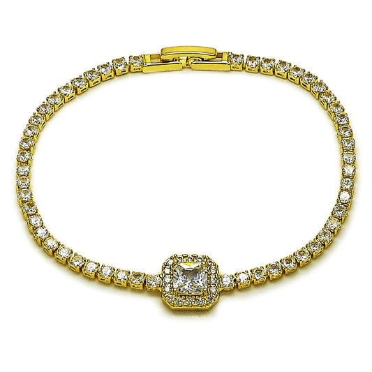 Oro Laminado Fancy Bracelet, Gold Filled Style Cluster Design, with White Cubic Zirconia and White Micro Pave, Polished, Golden Finish