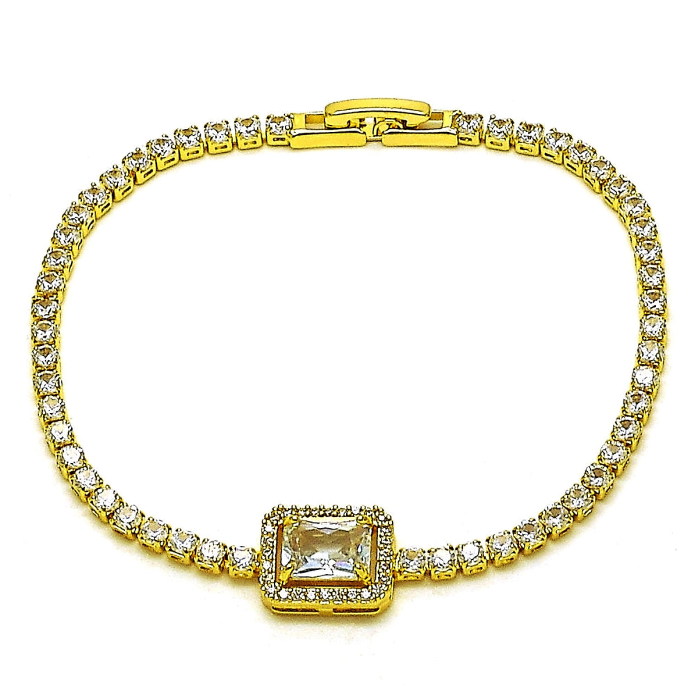 Oro Laminado Fancy Bracelet, Gold Filled Style Cluster Design, with White Cubic Zirconia and White Micro Pave, Polished, Golden Finish