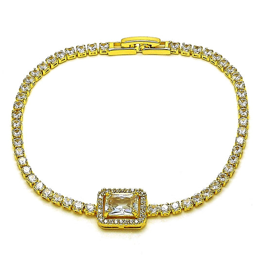 Oro Laminado Fancy Bracelet, Gold Filled Style Cluster Design, with White Cubic Zirconia and White Micro Pave, Polished, Golden Finish