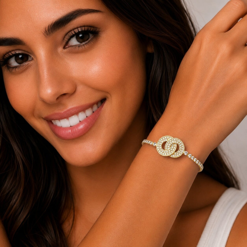 Oro Laminado Fancy Bracelet, Gold Filled Style with White Cubic Zirconia, Polished, Golden Finish