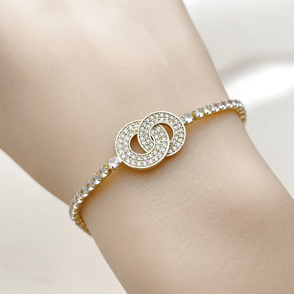 Oro Laminado Fancy Bracelet, Gold Filled Style with White Cubic Zirconia, Polished, Golden Finish