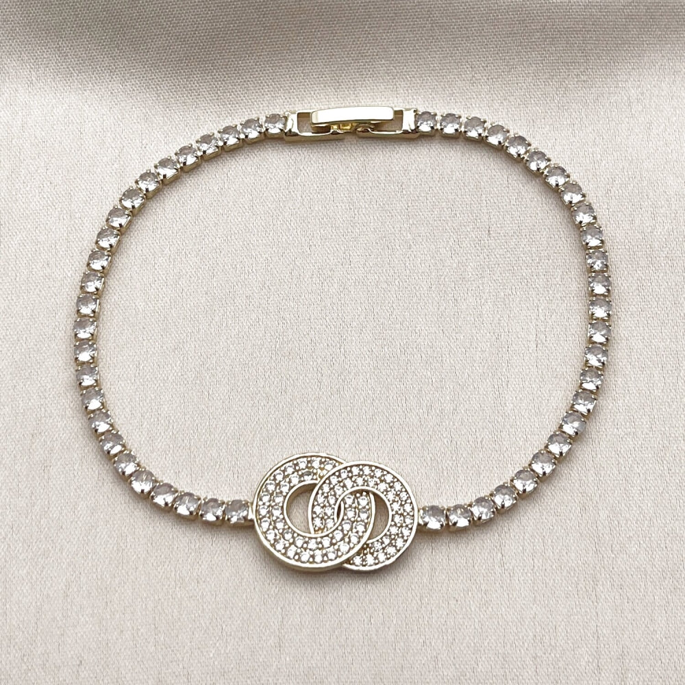 Oro Laminado Fancy Bracelet, Gold Filled Style with White Cubic Zirconia, Polished, Golden Finish