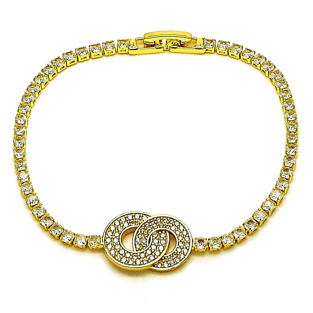 Oro Laminado Fancy Bracelet, Gold Filled Style with White Cubic Zirconia, Polished, Golden Finish