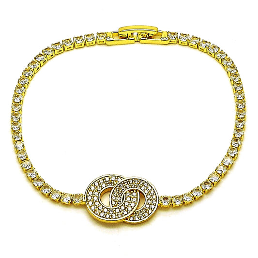 Oro Laminado Fancy Bracelet, Gold Filled Style with White Cubic Zirconia, Polished, Golden Finish