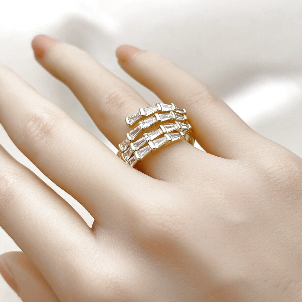 Oro Laminado Multi Stone Ring, Gold Filled Style Baguette Design, with White Cubic Zirconia, Polished, Golden Finish