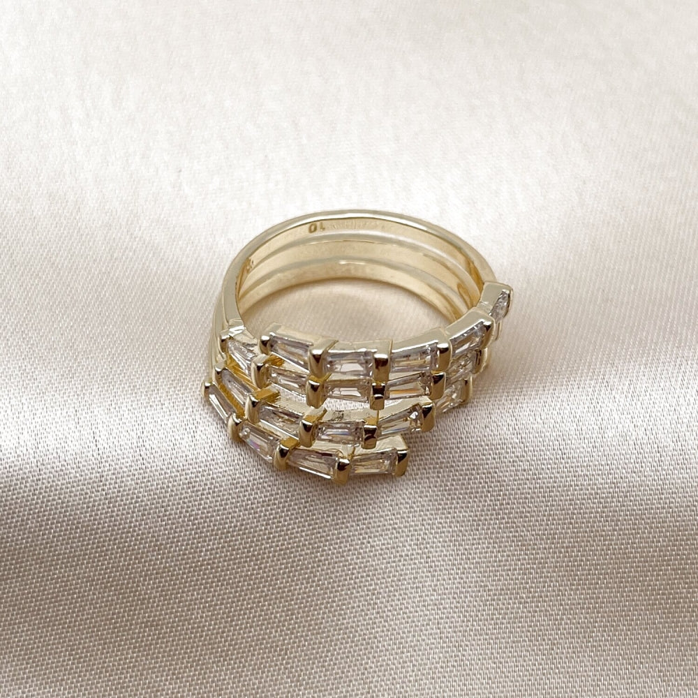 Oro Laminado Multi Stone Ring, Gold Filled Style Baguette Design, with White Cubic Zirconia, Polished, Golden Finish