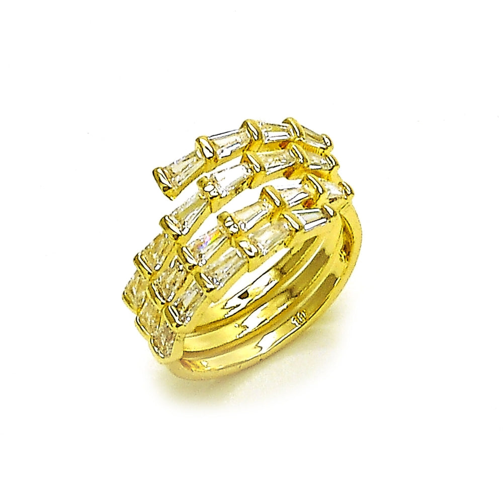 Oro Laminado Multi Stone Ring, Gold Filled Style Baguette Design, with White Cubic Zirconia, Polished, Golden Finish