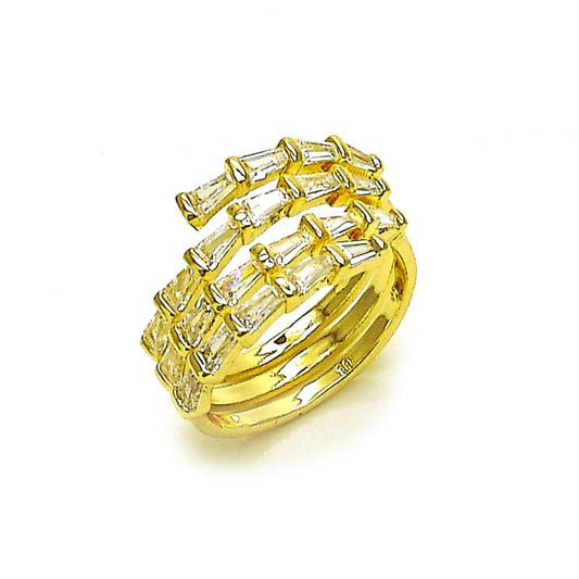 Oro Laminado Multi Stone Ring, Gold Filled Style Baguette Design, with White Cubic Zirconia, Polished, Golden Finish