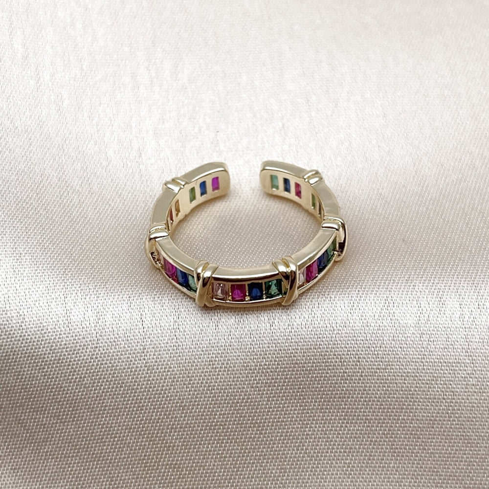 Oro Laminado Multi Stone Ring, Gold Filled Style Baguette Design, with Multicolor Cubic Zirconia, Polished, Golden Finish