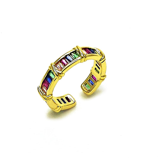 Oro Laminado Multi Stone Ring, Gold Filled Style Baguette Design, with Multicolor Cubic Zirconia, Polished, Golden Finish