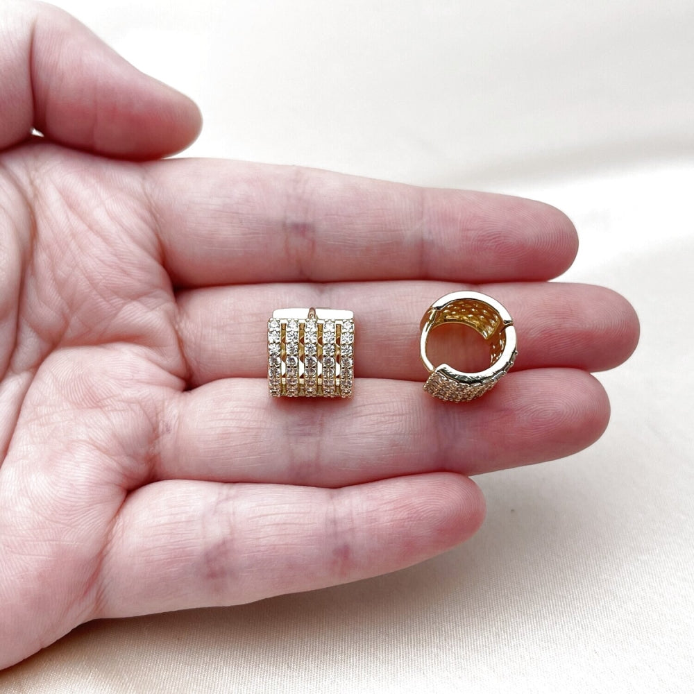 Oro Laminado Huggie Hoop, Gold Filled Style with White Cubic Zirconia, Polished, Golden Finish