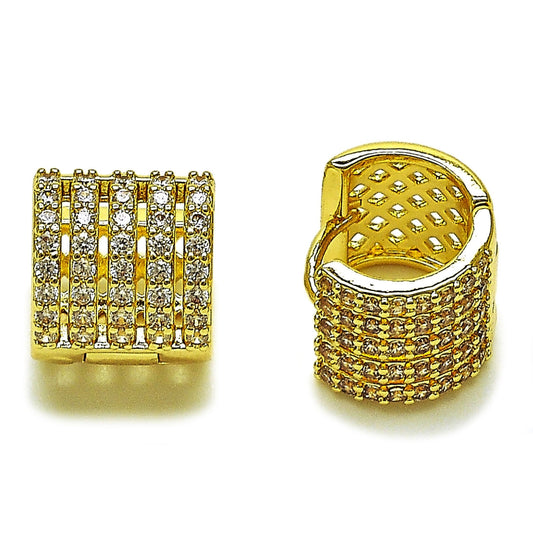 Oro Laminado Huggie Hoop, Gold Filled Style with White Cubic Zirconia, Polished, Golden Finish