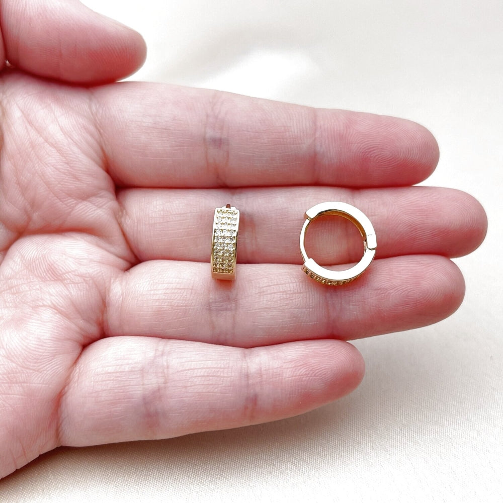 Oro Laminado Huggie Hoop, Gold Filled Style with White Micro Pave, Polished, Golden Finish