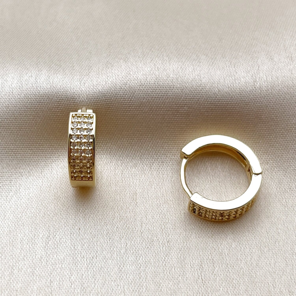 Oro Laminado Huggie Hoop, Gold Filled Style with White Micro Pave, Polished, Golden Finish