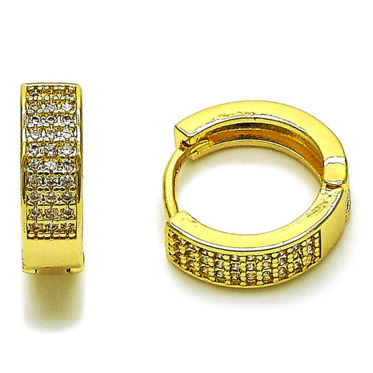Oro Laminado Huggie Hoop, Gold Filled Style with White Micro Pave, Polished, Golden Finish