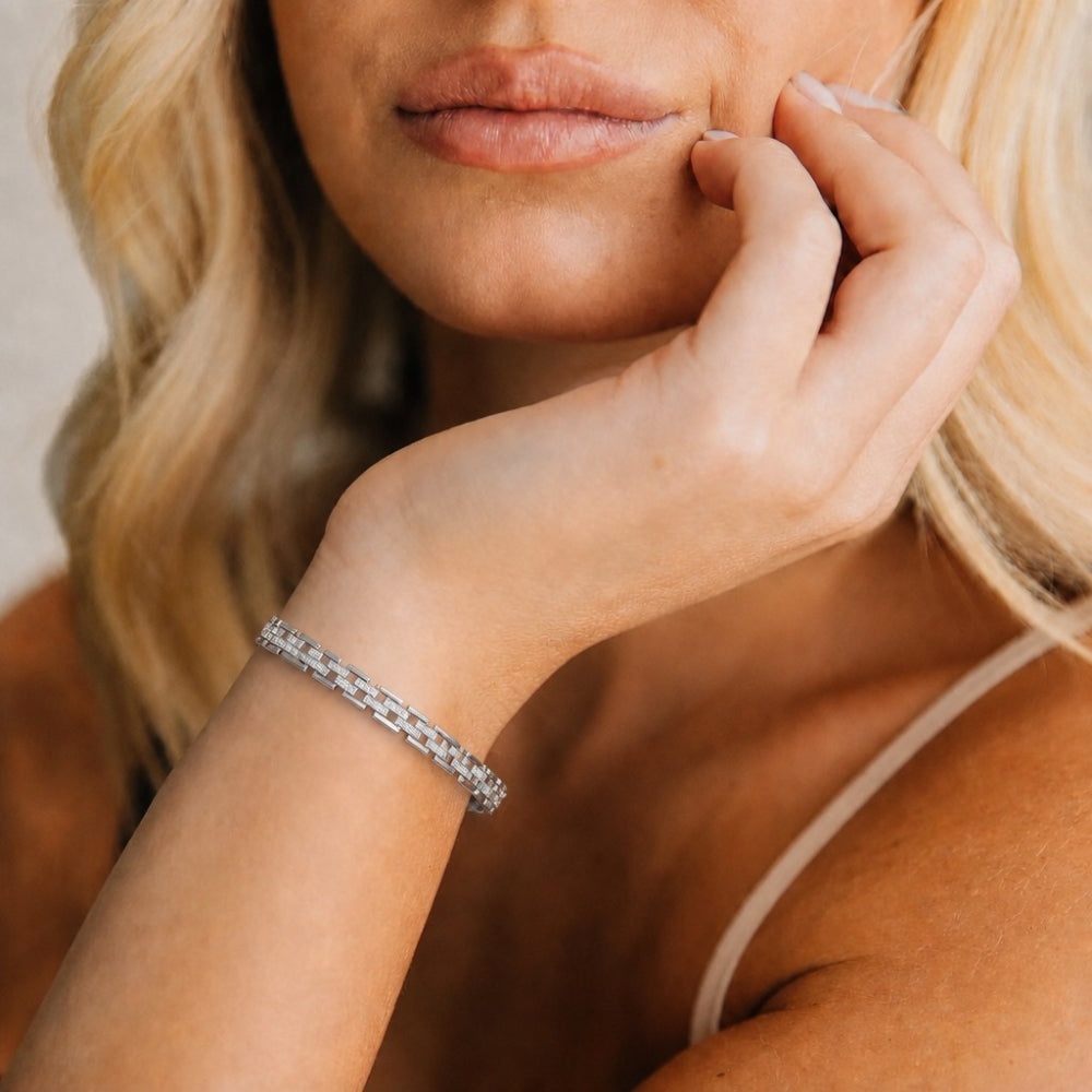 Rhodium Gold Filled Tennis Bracelet, with White Cubic Zirconia, Polished, Rhodium Finish