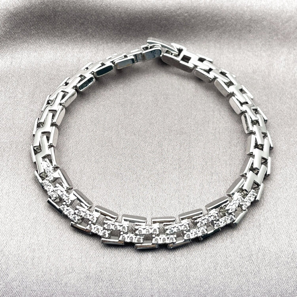 Rhodium Gold Filled Tennis Bracelet, with White Cubic Zirconia, Polished, Rhodium Finish