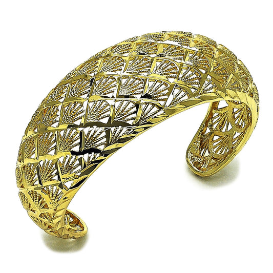 Oro Laminado Individual Bangle, Gold Filled Style Shell Design, Diamond Cutting Finish, Golden Finish