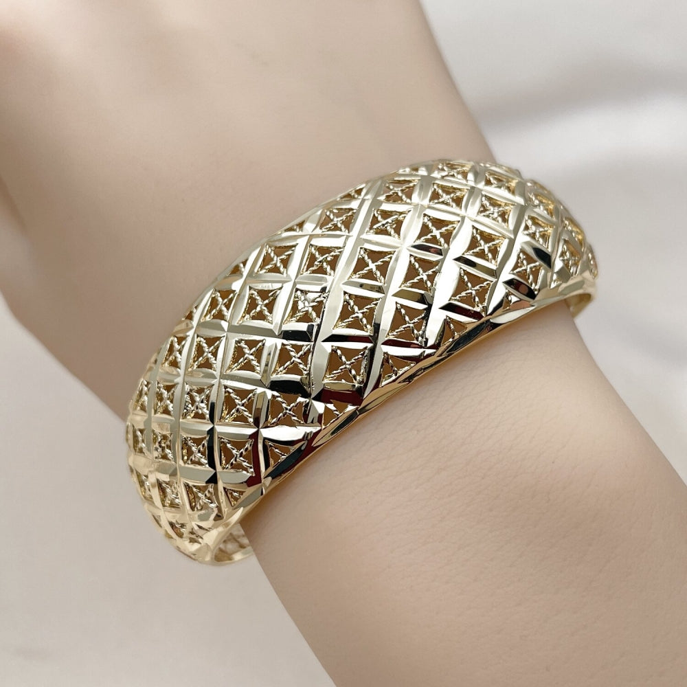 Oro Laminado Individual Bangle, Gold Filled Style Filigree Design, Polished, Golden Finish