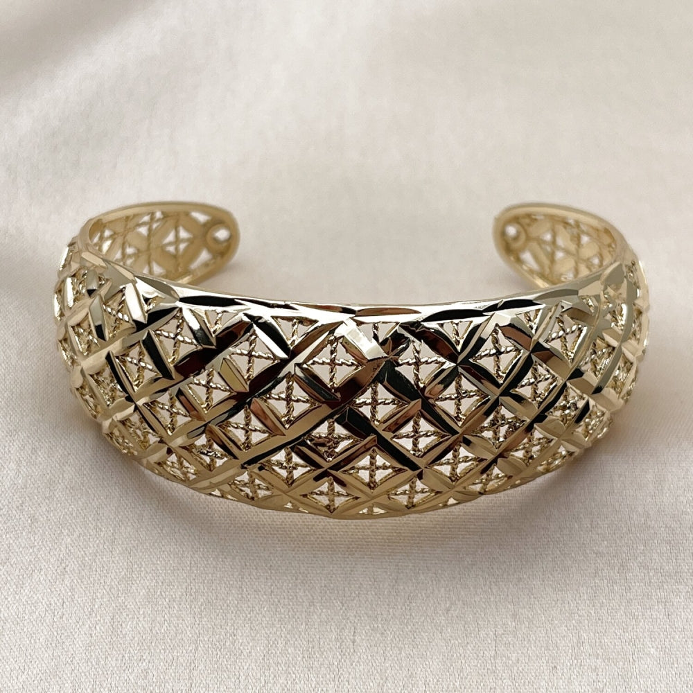 Oro Laminado Individual Bangle, Gold Filled Style Filigree Design, Polished, Golden Finish
