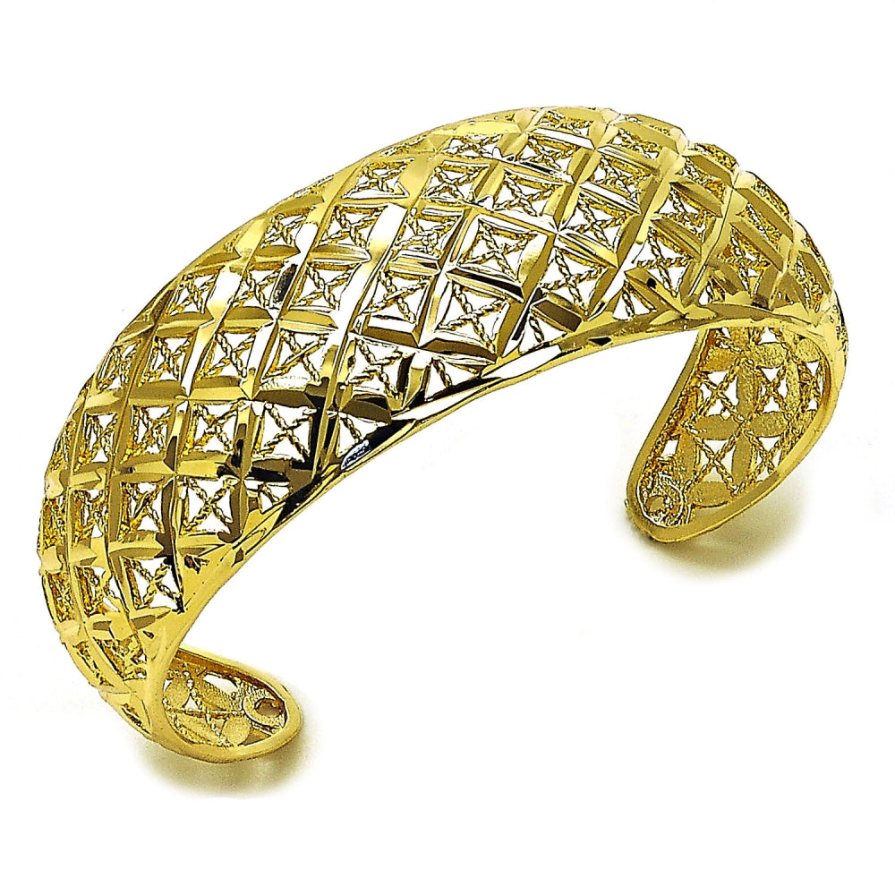Oro Laminado Individual Bangle, Gold Filled Style Filigree Design, Polished, Golden Finish