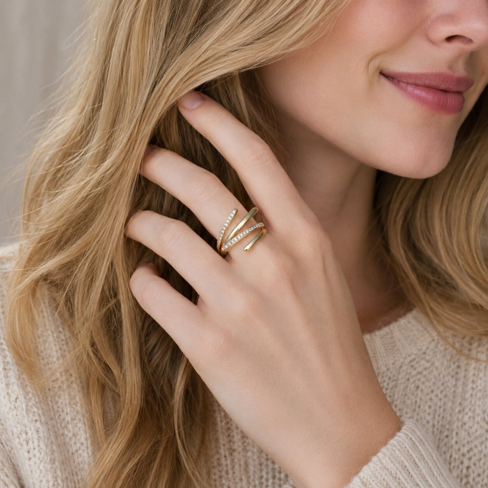 Oro Laminado Multi Stone Ring, Gold Filled Style with White Micro Pave, Polished, Golden Finish