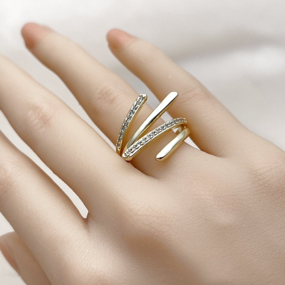 Oro Laminado Multi Stone Ring, Gold Filled Style with White Micro Pave, Polished, Golden Finish