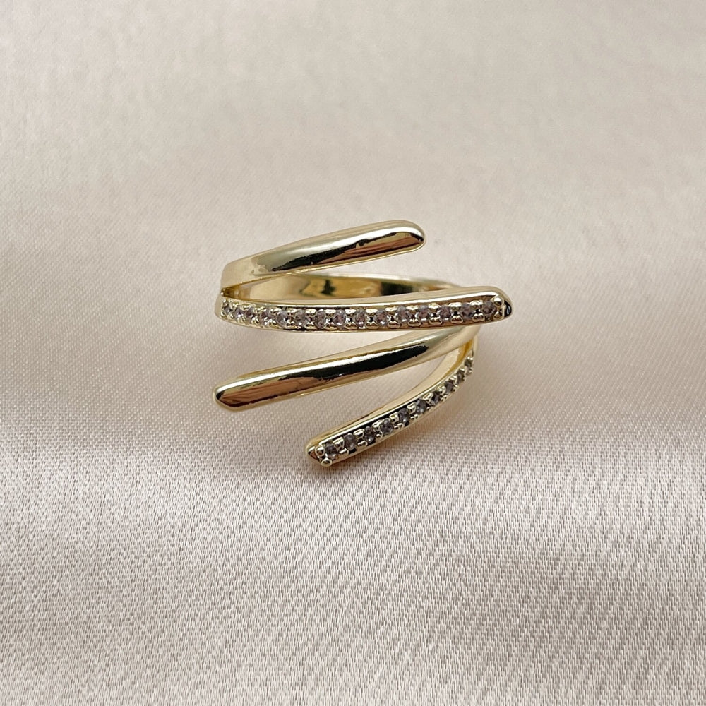 Oro Laminado Multi Stone Ring, Gold Filled Style with White Micro Pave, Polished, Golden Finish