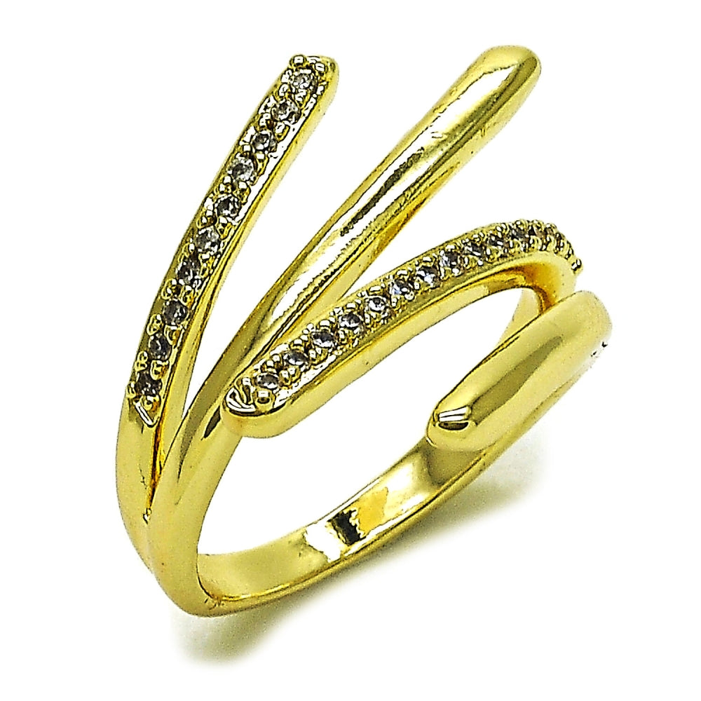 Oro Laminado Multi Stone Ring, Gold Filled Style with White Micro Pave, Polished, Golden Finish