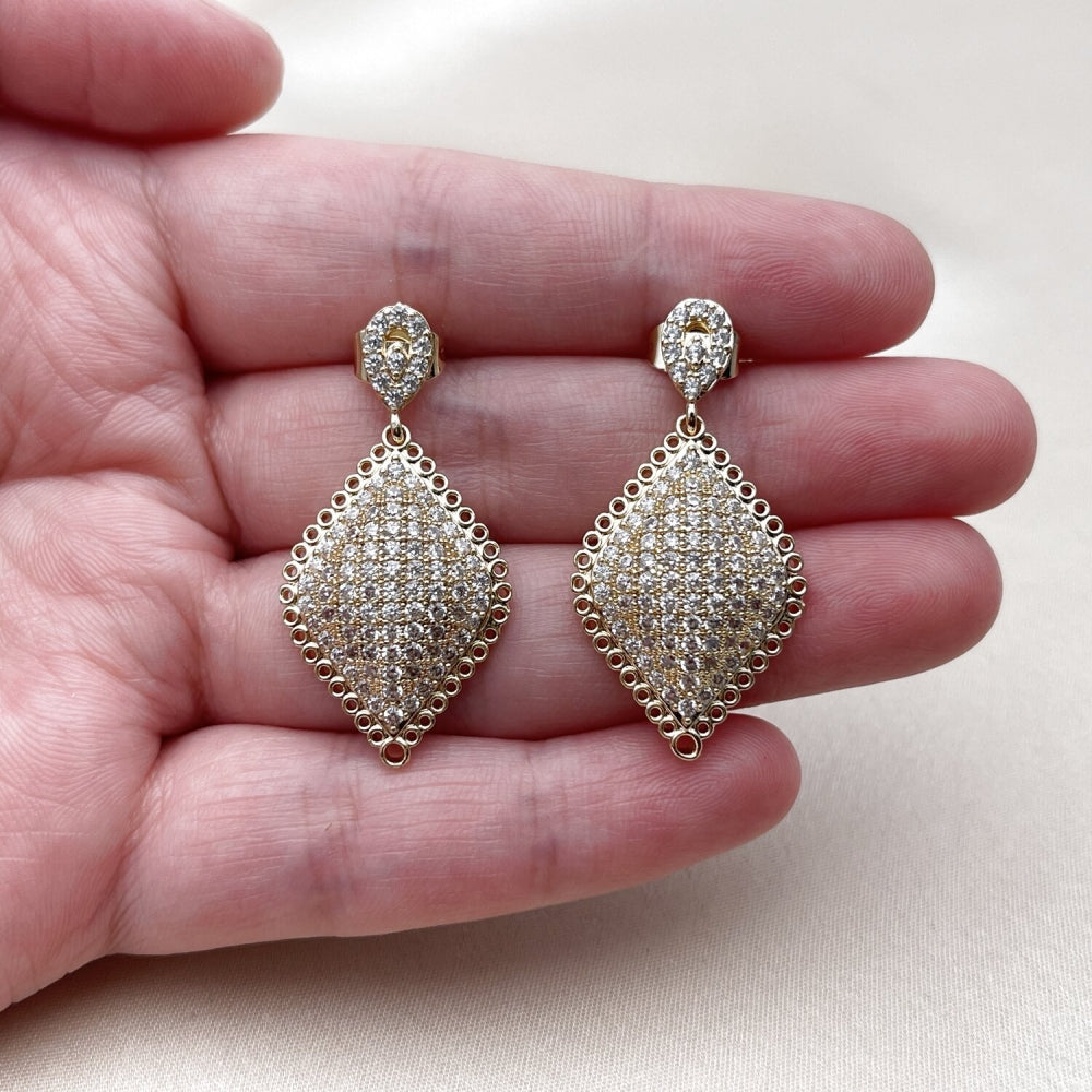 Oro Laminado Dangle Earring, Gold Filled Style with White Cubic Zirconia, Polished, Golden Finish