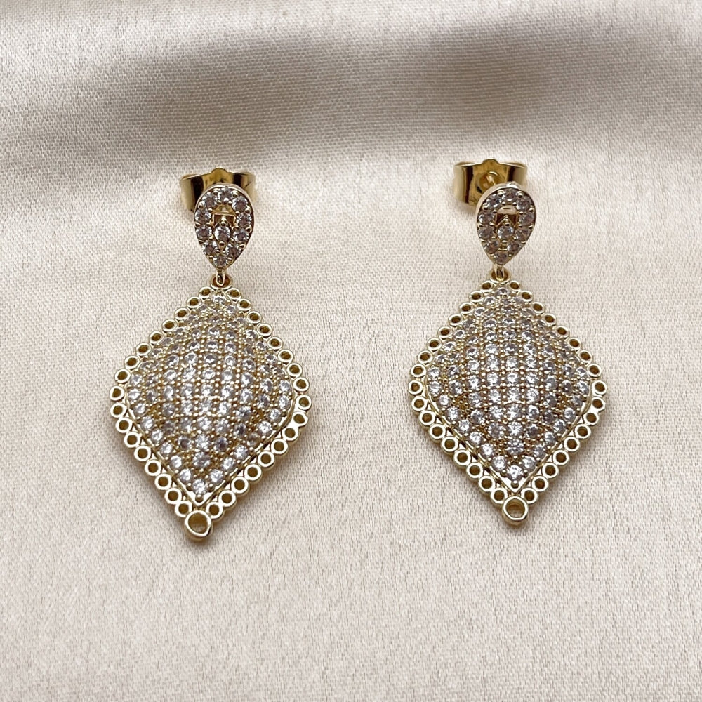 Oro Laminado Dangle Earring, Gold Filled Style with White Cubic Zirconia, Polished, Golden Finish