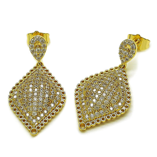 Oro Laminado Dangle Earring, Gold Filled Style with White Cubic Zirconia, Polished, Golden Finish
