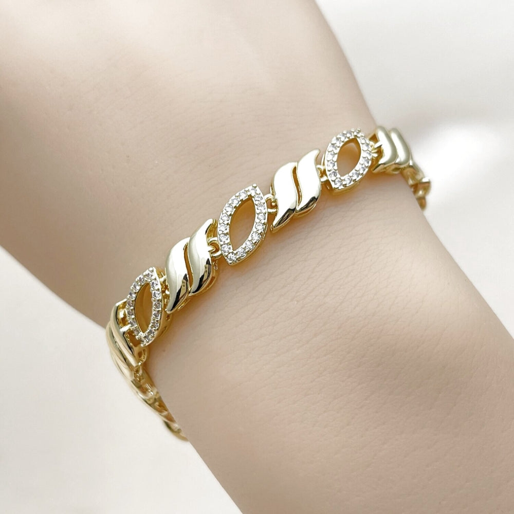 Oro Laminado Tennis Bracelet, Gold Filled Style with White Cubic Zirconia, Polished, Golden Finish