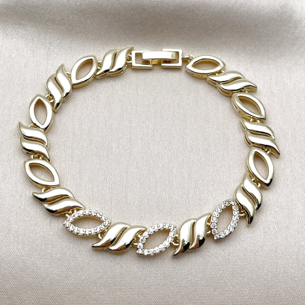 Oro Laminado Tennis Bracelet, Gold Filled Style with White Cubic Zirconia, Polished, Golden Finish