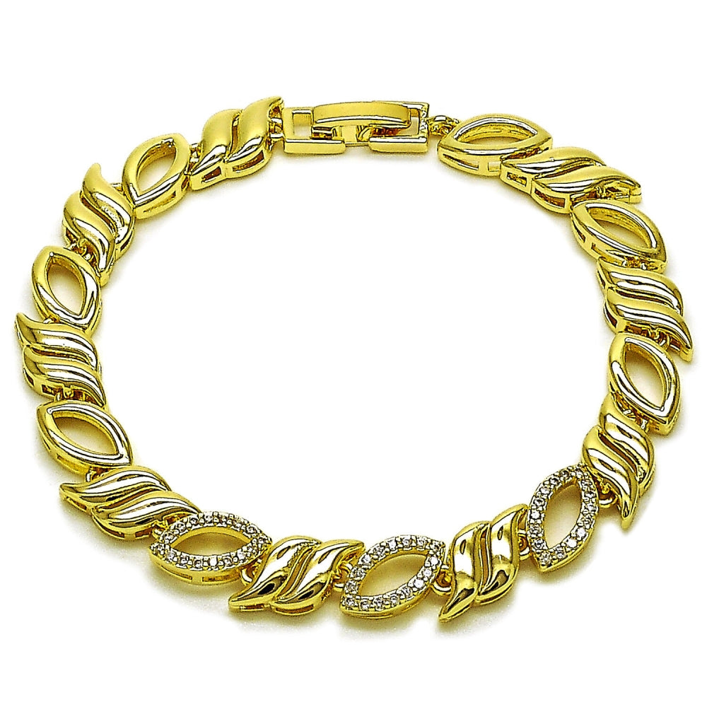Oro Laminado Tennis Bracelet, Gold Filled Style with White Cubic Zirconia, Polished, Golden Finish