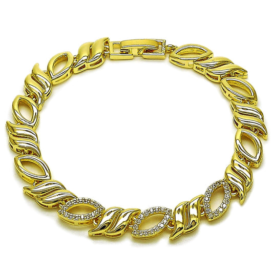 Oro Laminado Tennis Bracelet, Gold Filled Style with White Cubic Zirconia, Polished, Golden Finish