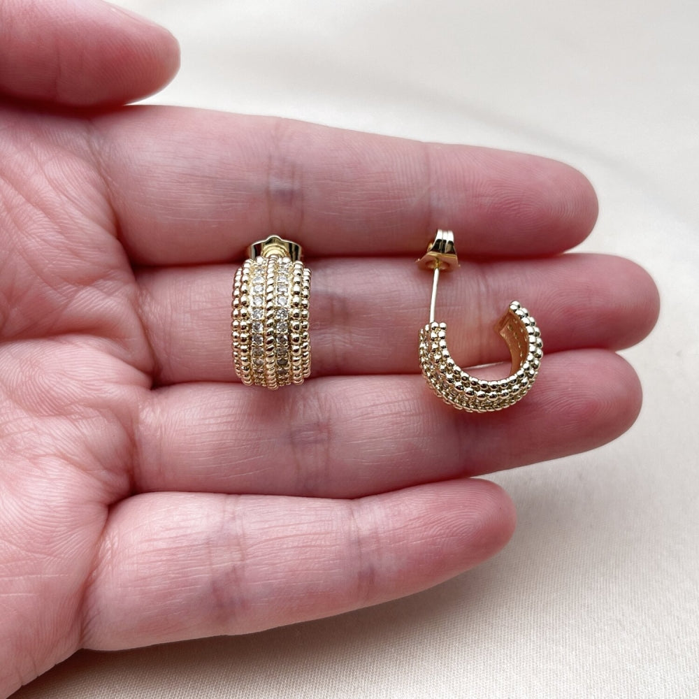 Oro Laminado Small Hoop, Gold Filled Style with White Cubic Zirconia, Polished, Golden Finish