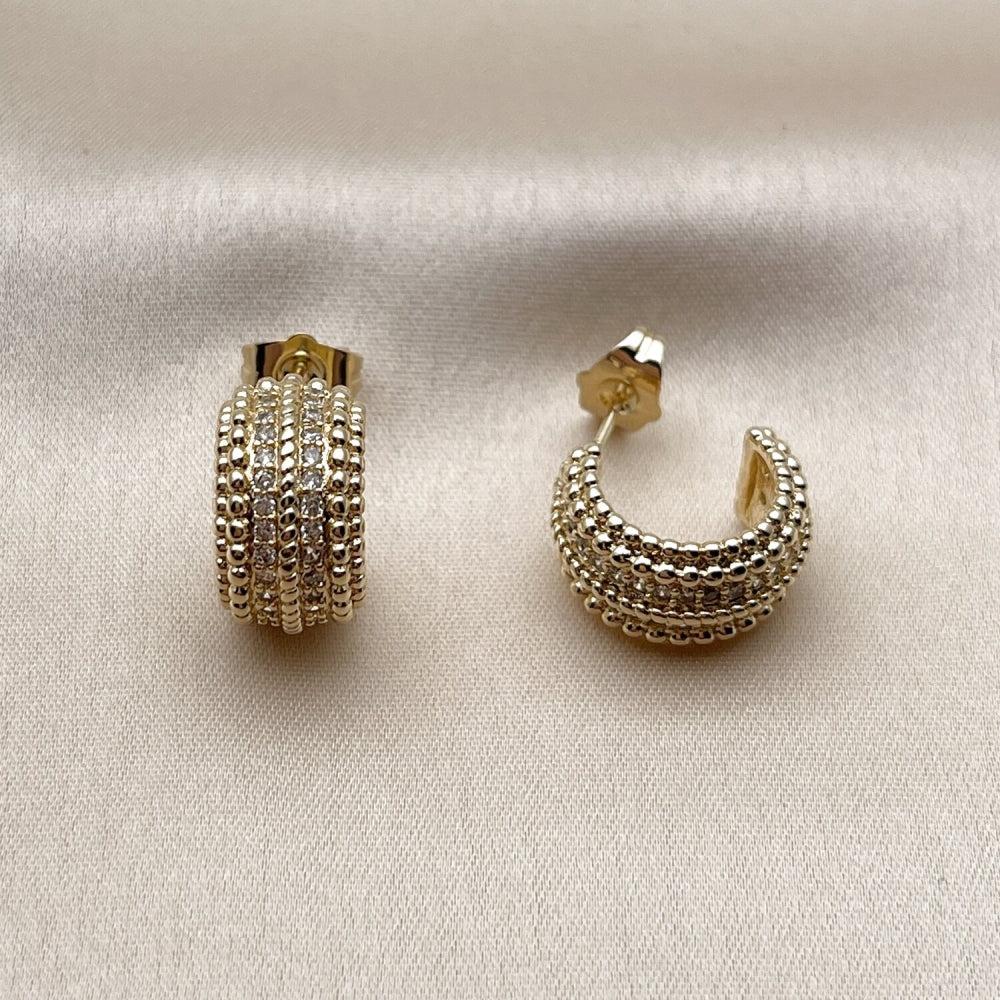Oro Laminado Small Hoop, Gold Filled Style with White Cubic Zirconia, Polished, Golden Finish