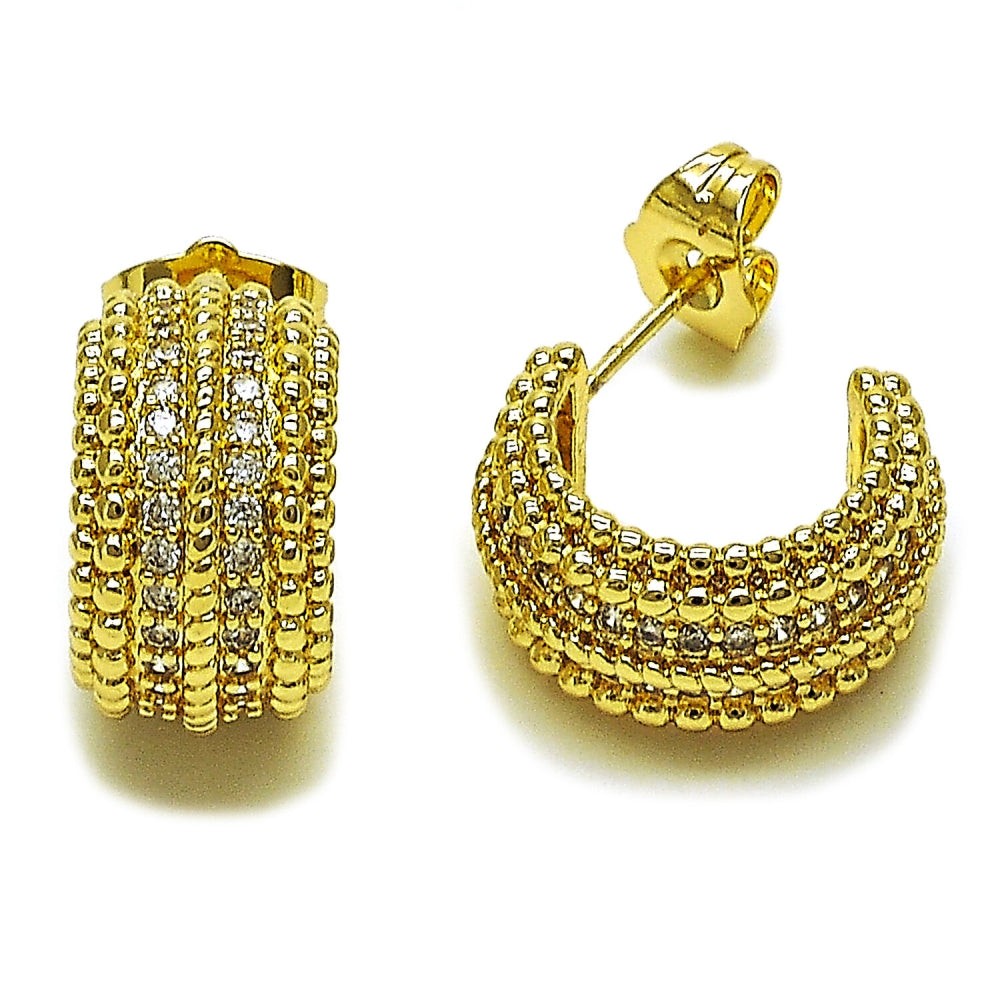 Oro Laminado Small Hoop, Gold Filled Style with White Cubic Zirconia, Polished, Golden Finish