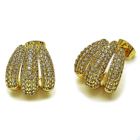 Oro Laminado Stud Earring, Gold Filled Style with White Micro Pave, Polished, Golden Finish