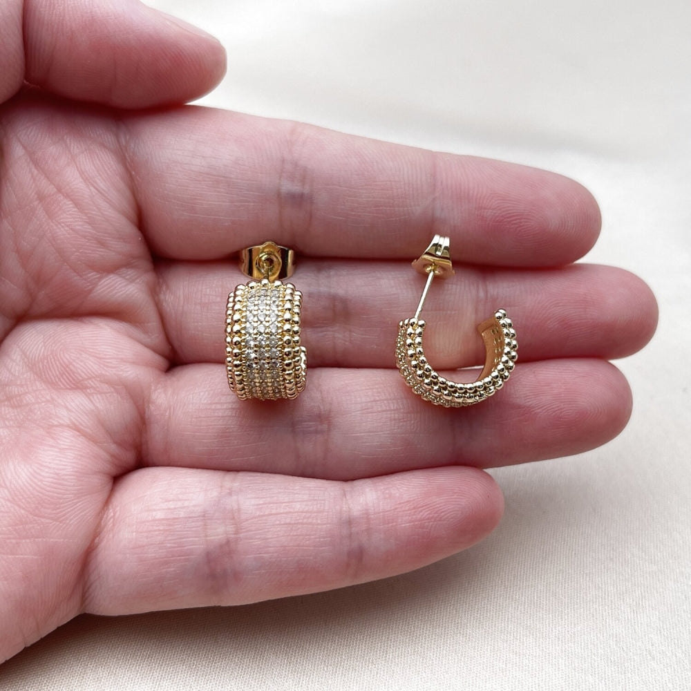 Oro Laminado Small Hoop, Gold Filled Style with White Micro Pave, Polished, Golden Finish