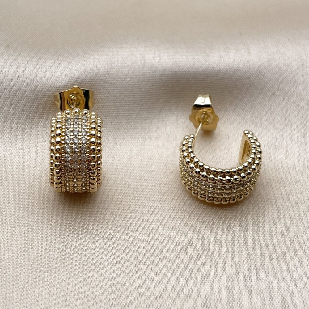 Oro Laminado Small Hoop, Gold Filled Style with White Micro Pave, Polished, Golden Finish