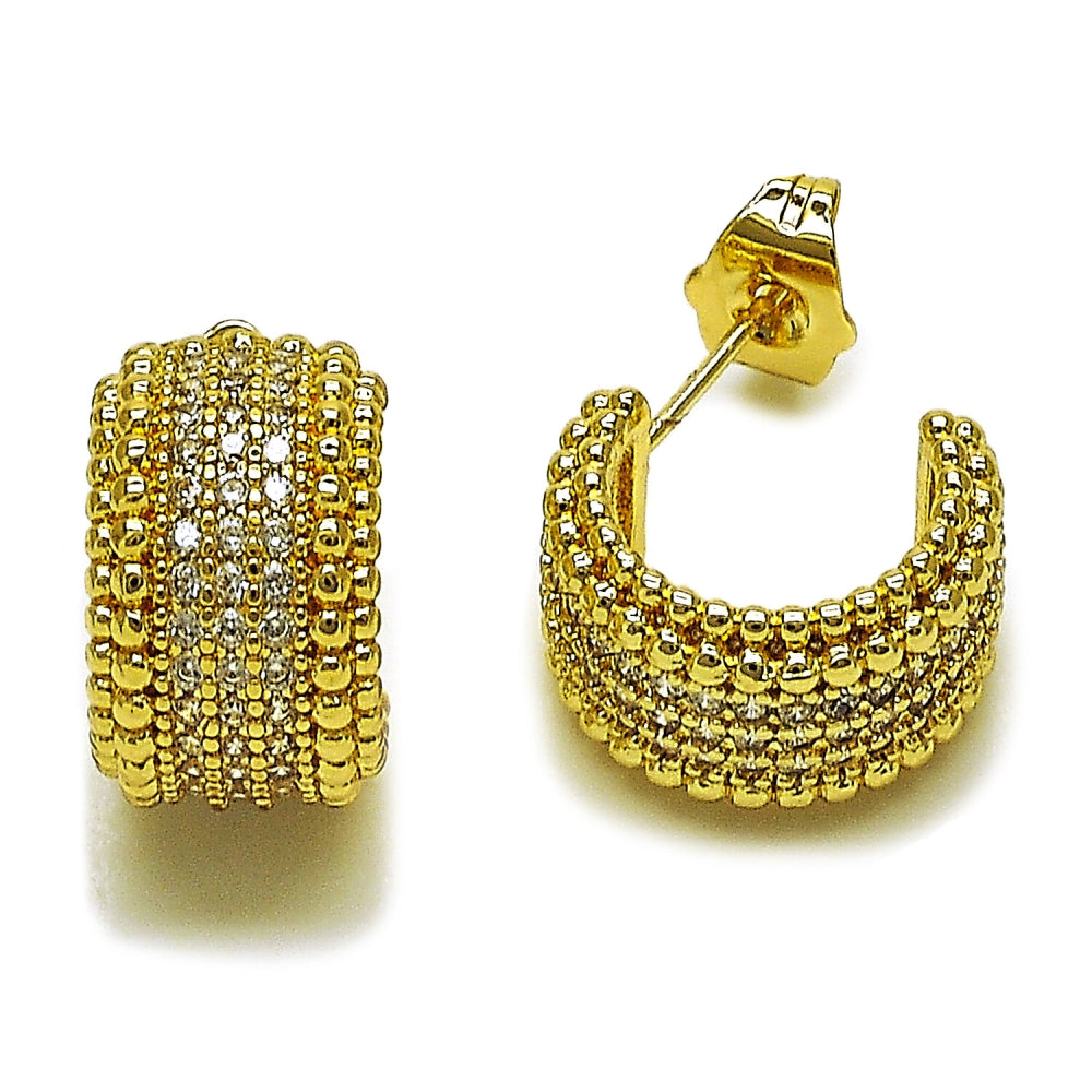 Oro Laminado Small Hoop, Gold Filled Style with White Micro Pave, Polished, Golden Finish
