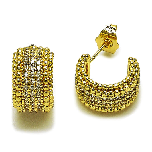 Oro Laminado Small Hoop, Gold Filled Style with White Micro Pave, Polished, Golden Finish