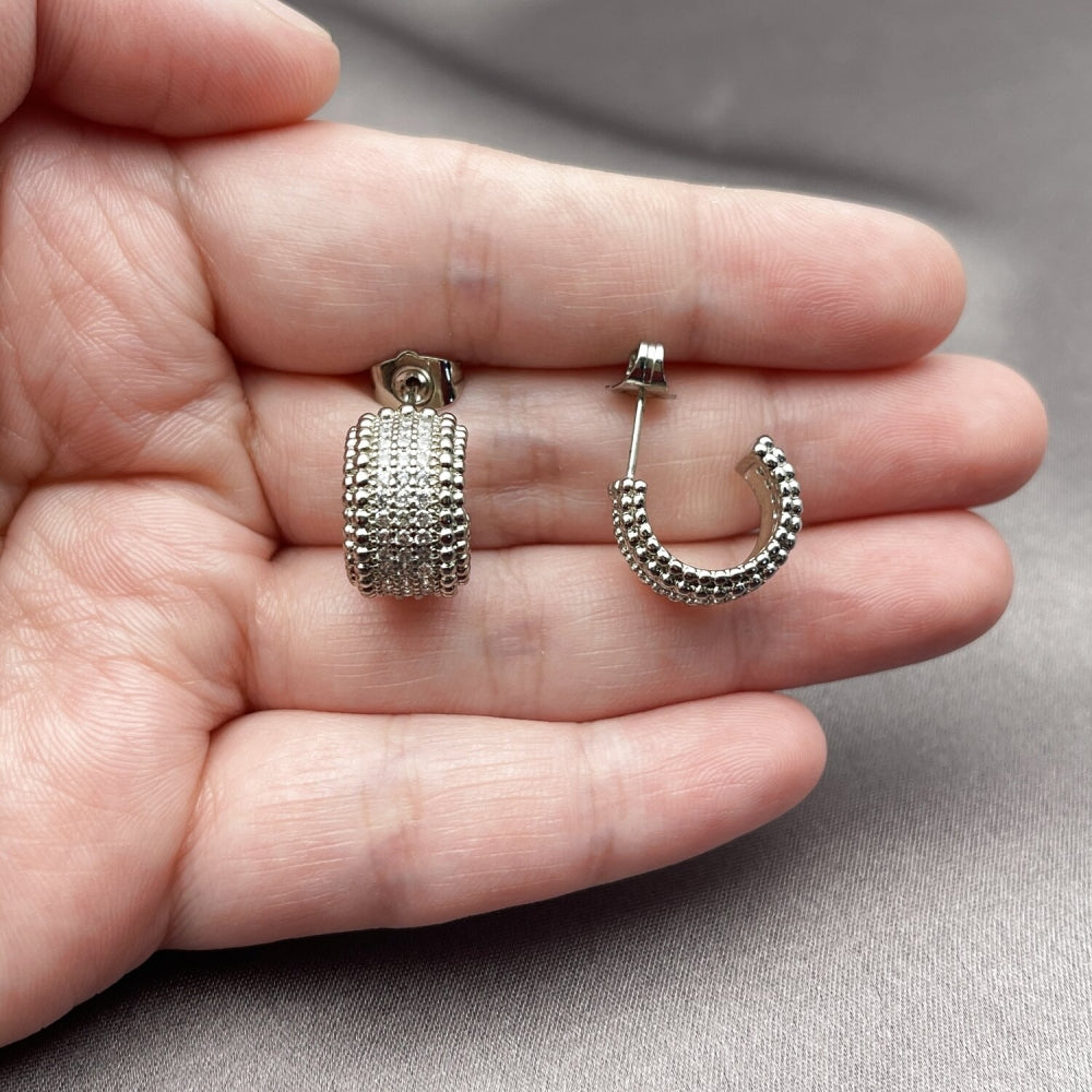 Rhodium Gold Filled Small Hoop, with White Micro Pave, Polished, Rhodium Finish
