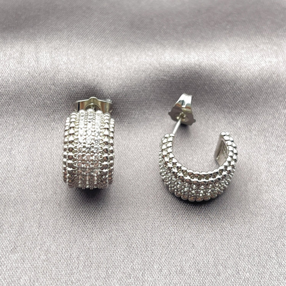 Rhodium Gold Filled Small Hoop, with White Micro Pave, Polished, Rhodium Finish