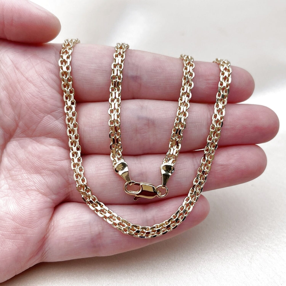 Oro Laminado Basic Necklace, Gold Filled Style Bismark Design, Polished, Golden Finish