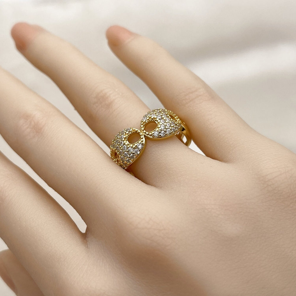 Oro Laminado Multi Stone Ring, Gold Filled Style Puff Mariner Design, with White Cubic Zirconia, Polished, Golden Finish