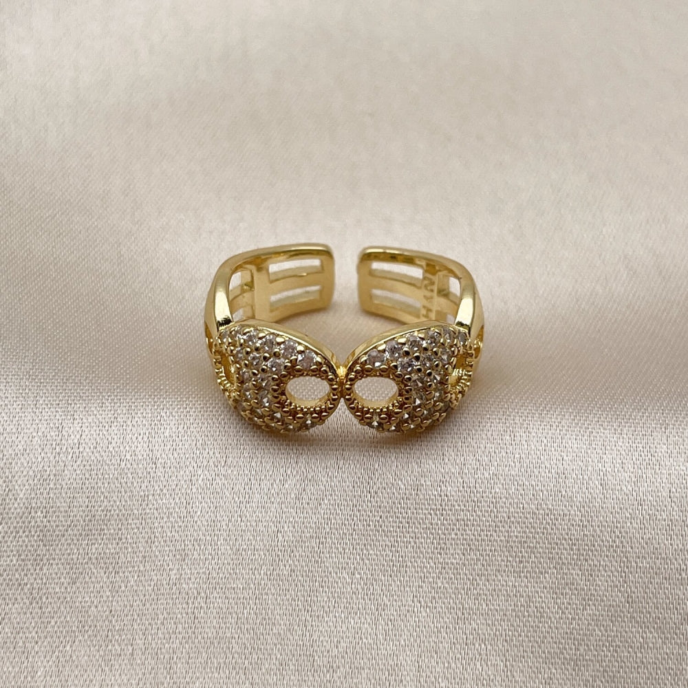 Oro Laminado Multi Stone Ring, Gold Filled Style Puff Mariner Design, with White Cubic Zirconia, Polished, Golden Finish