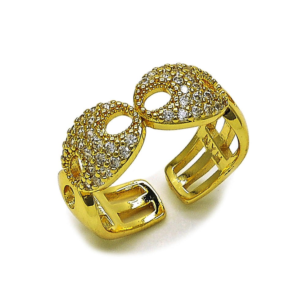 Oro Laminado Multi Stone Ring, Gold Filled Style Puff Mariner Design, with White Cubic Zirconia, Polished, Golden Finish